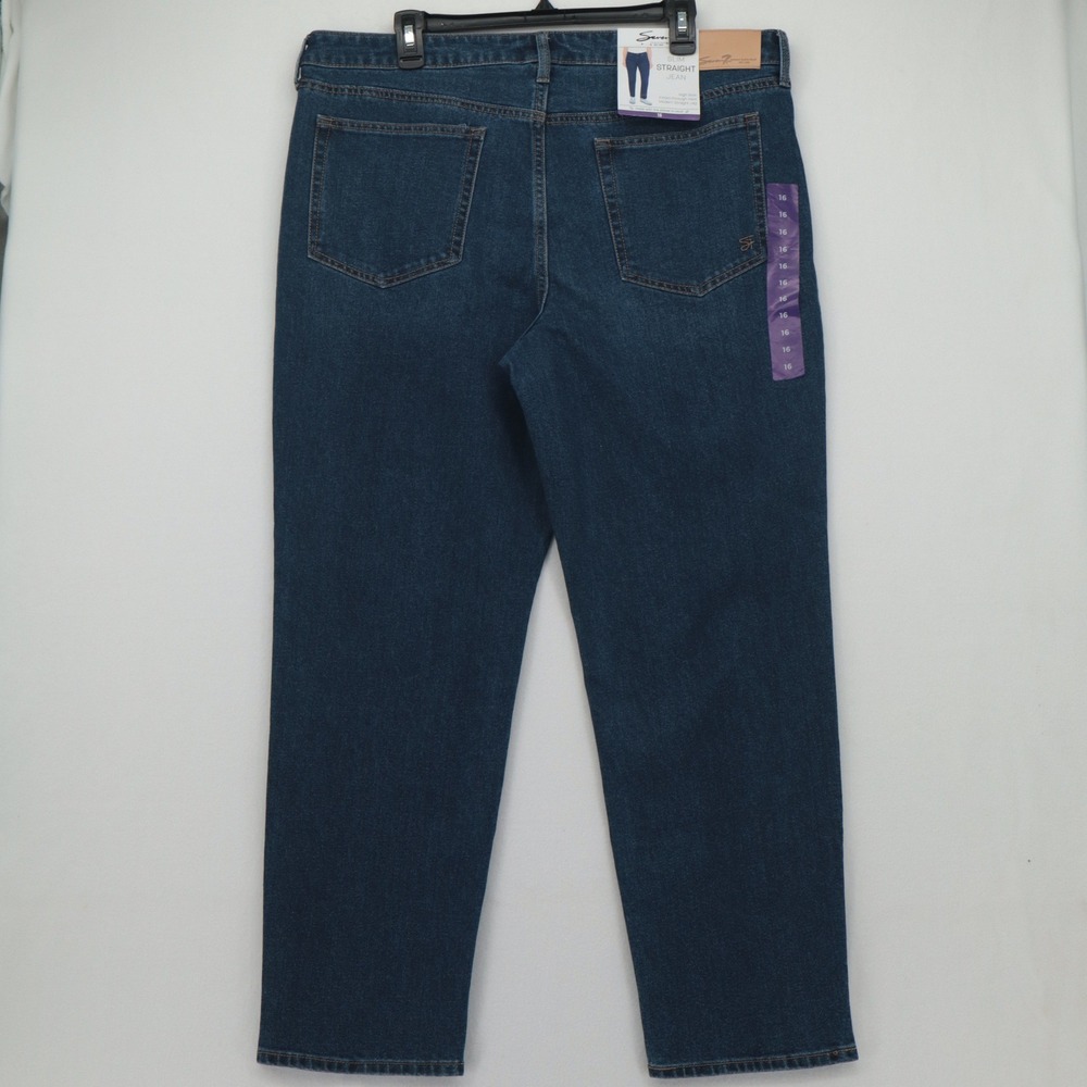 NEW Seven7 Womens Sz 16 Slim Straight Jeans High Rise Birch Blue Denim Dark Wash